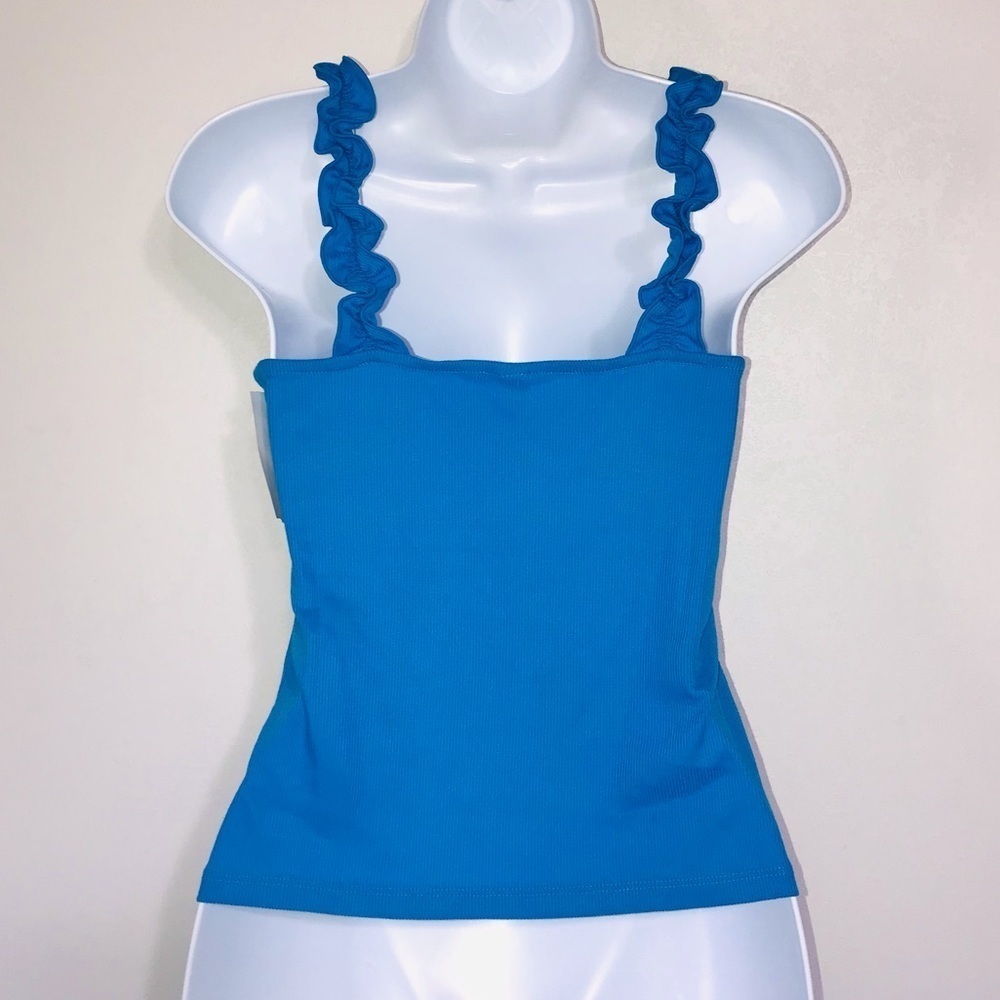 BP High Ruffle Strap Tank Blue Small - Picture 2 of 4